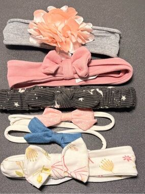 Girls' Floral & Bow Headband Set - Pink, Gray, Blue, White